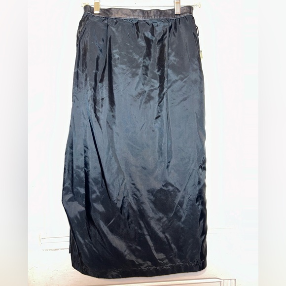 Vintage Laurice Black Leather Midi Side Slit Lined Skirt - Picture 5 of 10